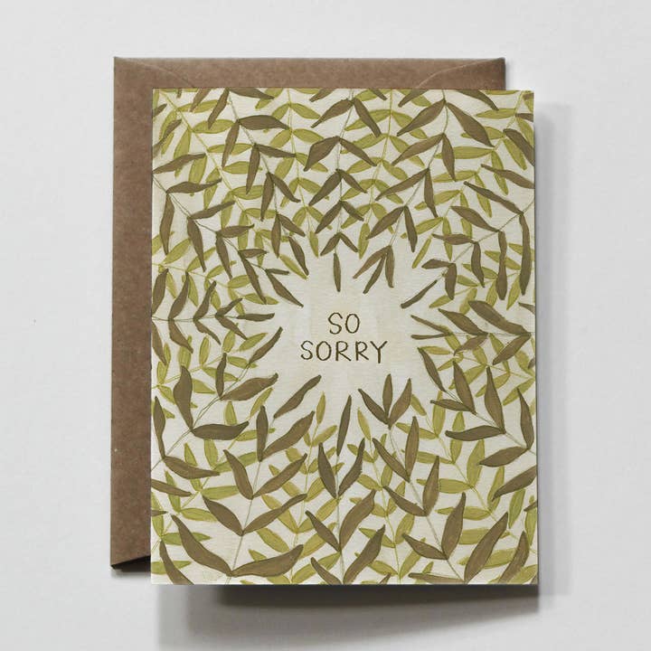 So Sorry Leaves | Green Sympathy Sorry Greeting Card for wholesale by everglow handmade