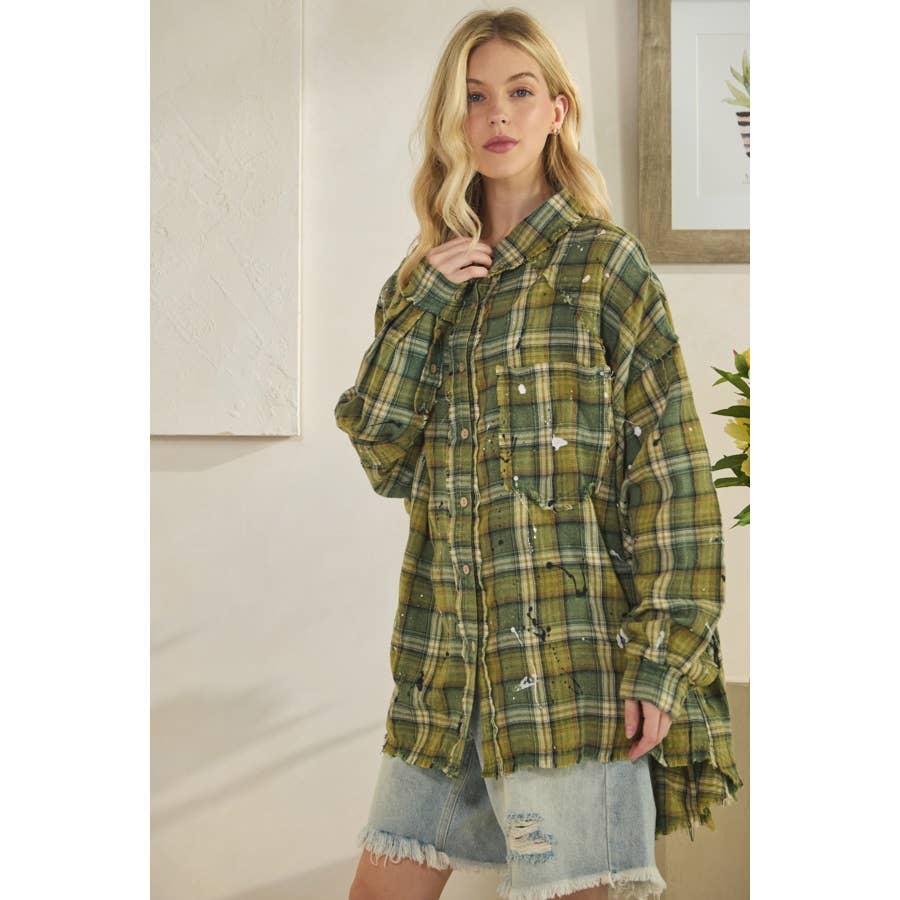 Oli&Hali – wholesale Shirt – Women’s – WASHED BUTTON DOWN LONG SLEEVE PLAID SHIRT3