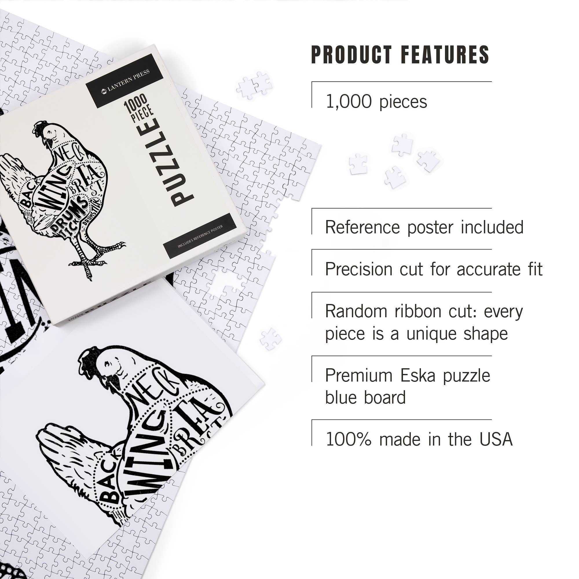 Lantern Press - Wholesale Puzzle - Adult - 1000 PIECE PUZZLE Chicken, Butchers Block Meat Cuts Chicken2