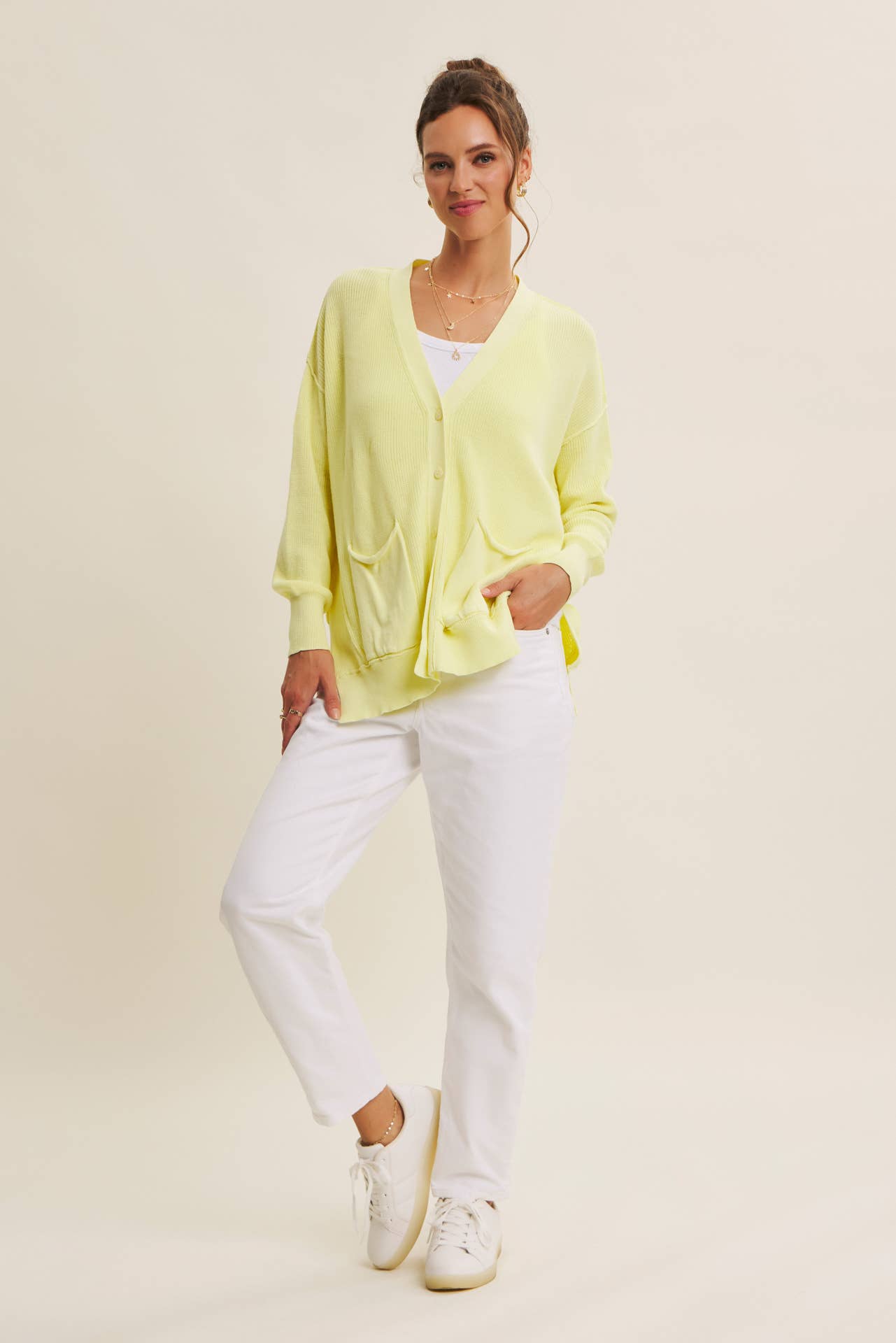 in february - Wholesale Cardigan - Women's - SLOUCHY CHARM BUTTON-DOWN CARDIGAN WITH CONTRAST WEAVE29