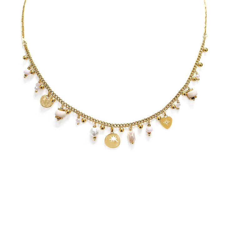 AMORINO SRL - Wholesale Pendant/Charm Necklace - CHAIN NECKLACE WITH SPHERES AND CHARMS - NK222211344A332