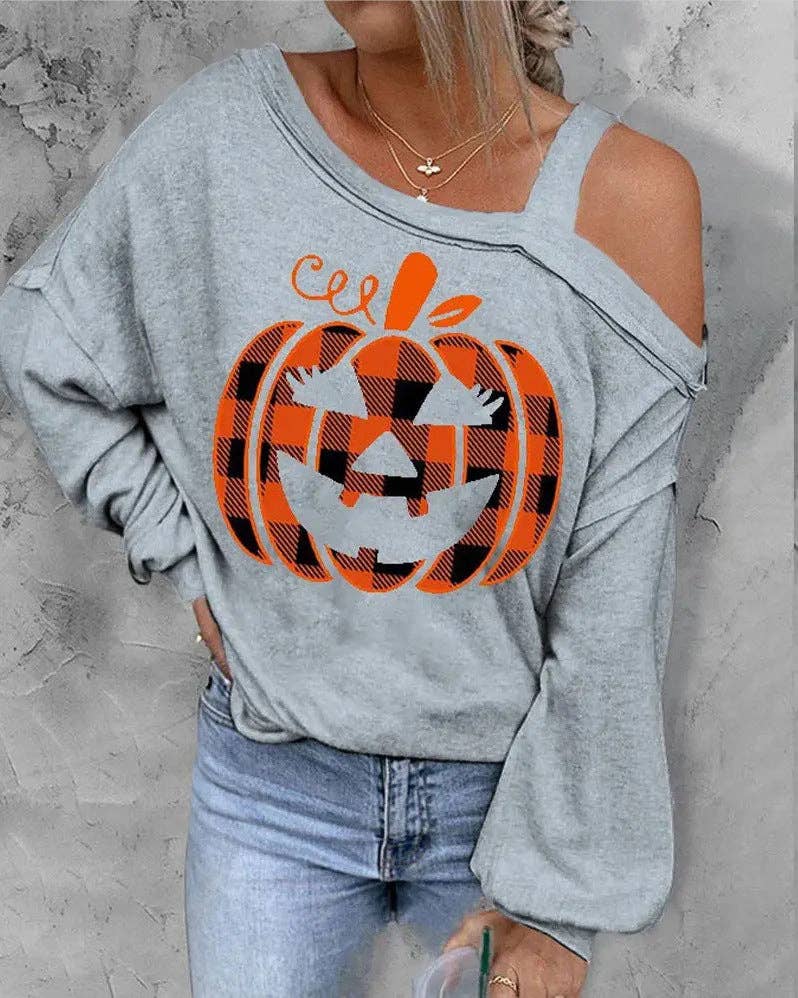 SALINA TRADING INC - Wholesale Graphic Sweatshirt - Women's - Halloween Women Cool Shoulder Sweatshirt with 3D Effect3