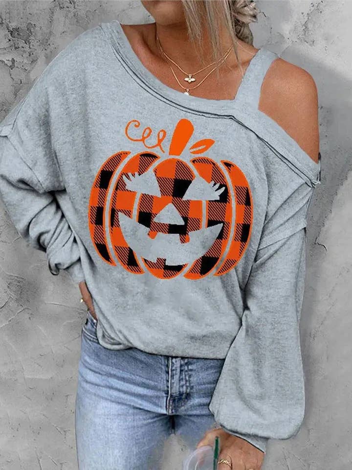 SALINA TRADING INC - Wholesale Graphic Sweatshirt - Women's - Halloween Women Cool Shoulder Sweatshirt with 3D Effect3