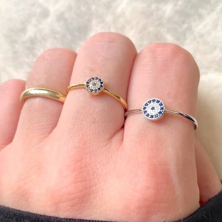 Diamond Evil Eye Ring - Sterling Silver Dainty Eye Ring for wholesale by Blueyejewelry
