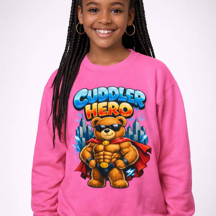 Cuddler Hero Kids Sweatshirt - Adorable Superhero Teddy Crewneck for Children for wholesale by IAKAM