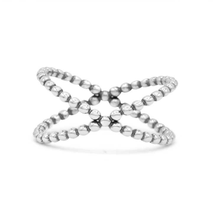 Beaded Criss-Cross X Style Oxidized Band Thumb Ring 12mm for wholesale by Blue Apple Imports