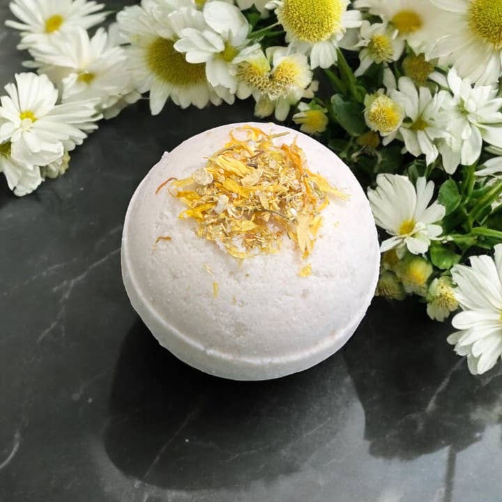 Chamomile & Calendula Bath Bombs for wholesale by Dreaming Green Boutique
