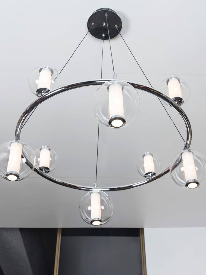 Bucharest 8-Piece Chrome Stainless Transparent Glass Chandelier 80Cm | Modern Decorative Lighting For Homes & Hotels for wholesale by HEKA LIGHTING & TRADING LTD