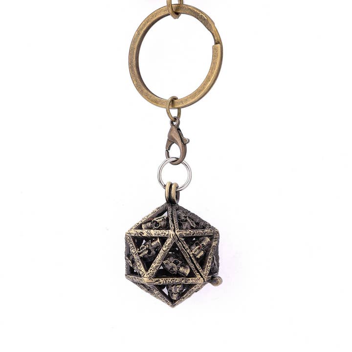 Hymgho Premium Dice - Vente Porte-clés – unisexe - Coffret cadeau Grimskul's D20 Locket - Or ancien3