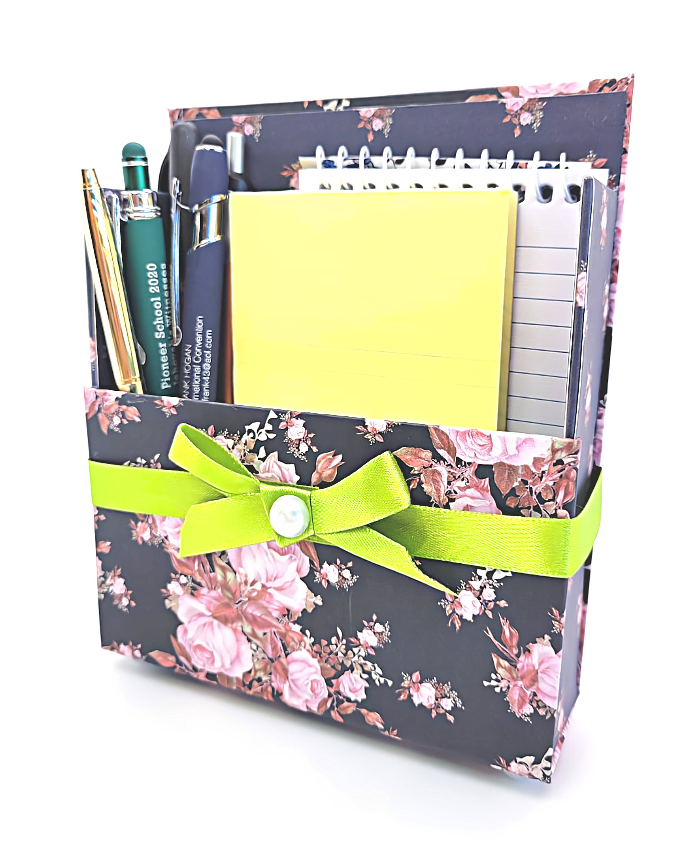 Chic Brico - Vente Assortiments de papeterie/cartes - Coffret cadeau de papeterie 42 pièces avec organiseur de bureau, rose et noir5