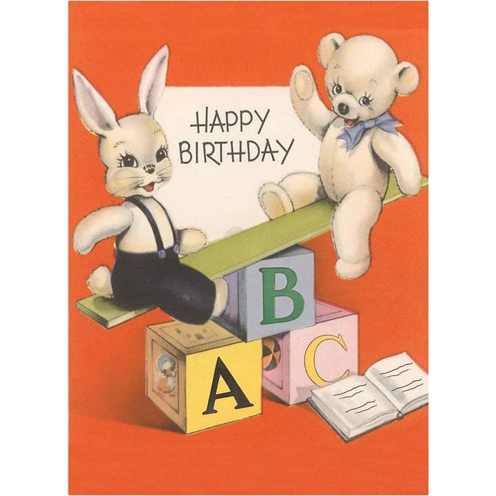Found Image Press - Venta al por mayor Tarjeta postal - Postal HB-259 Feliz Cumpleaños, Conejo y Oso de Peluche en el Mar