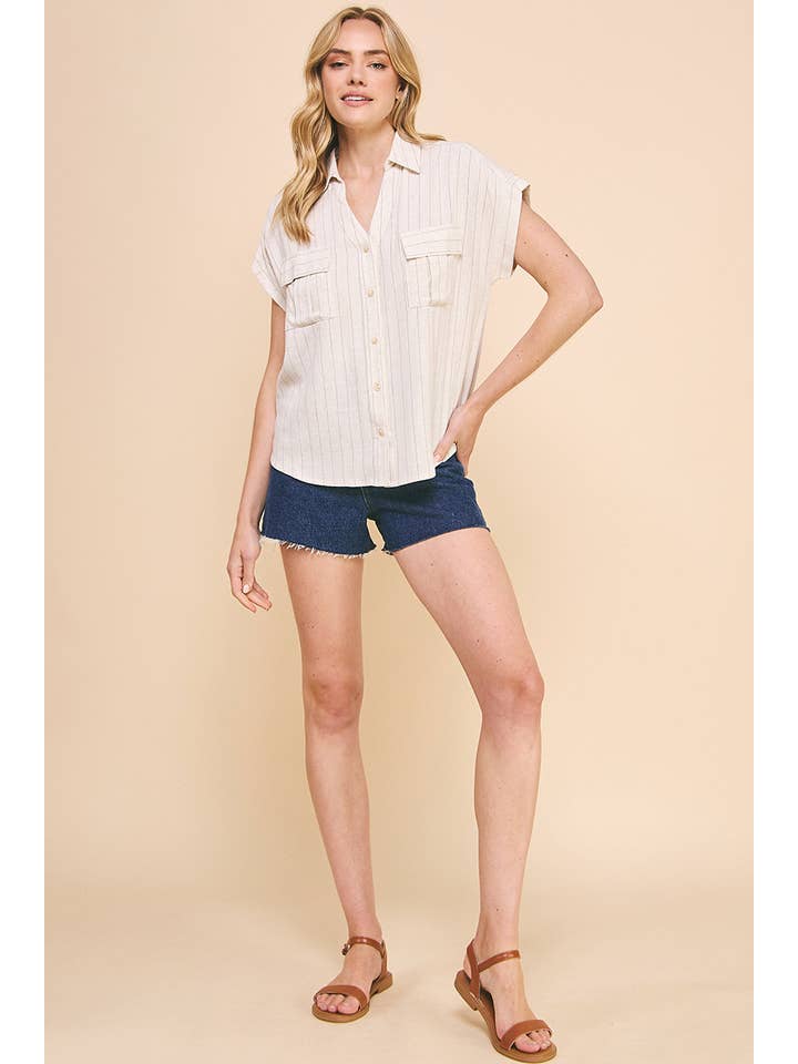 Allie Rose - Wholesale Button Down Shirt - Women's - Dolman V-Neck Shirt in Linen Blend7