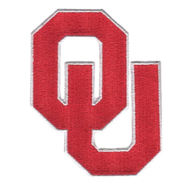 Oklahoma Interlocking OU-märke 2,75”B x 3,5”H (Inte ett påstrykbart märke) för wholesale av HEDi