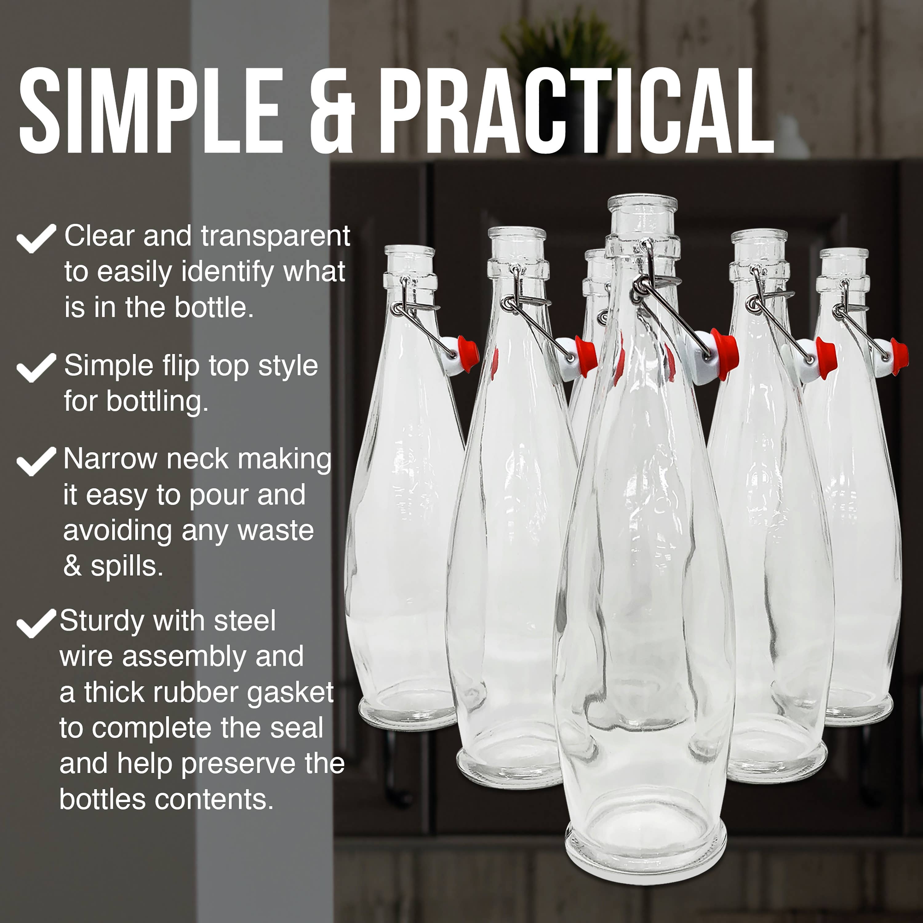 Nevlers - Wholesale Milk/Juice Bottle - Glass Swing Top Bottles - 33 oz. Teardrop Design (Set of 6)6