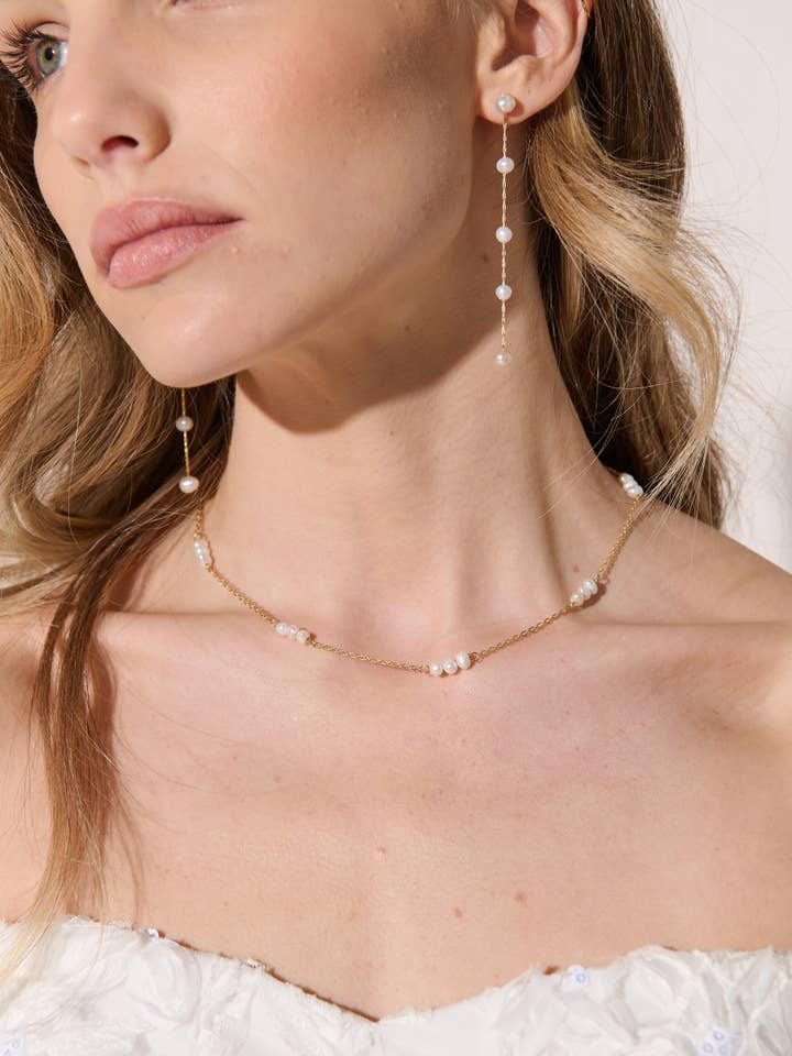 Collar Dainty Pearl Trio chapado en oro de 18 quilates para venta al por mayor de Angels Whisper Accessories