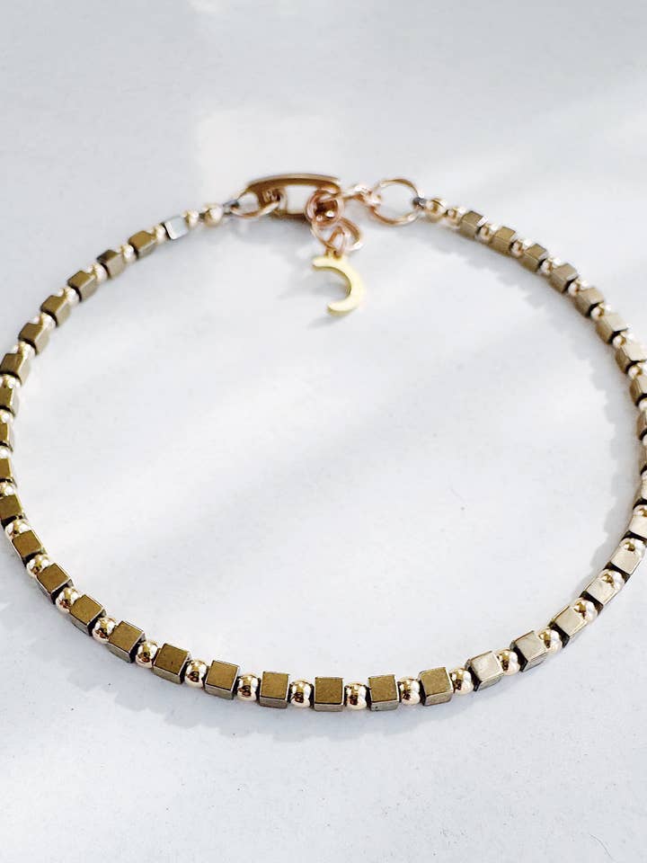 Orbit Gemstone Beaded Bracelet - Pyrite / 14K gold-fill for wholesale by On the Lookout Jewelry