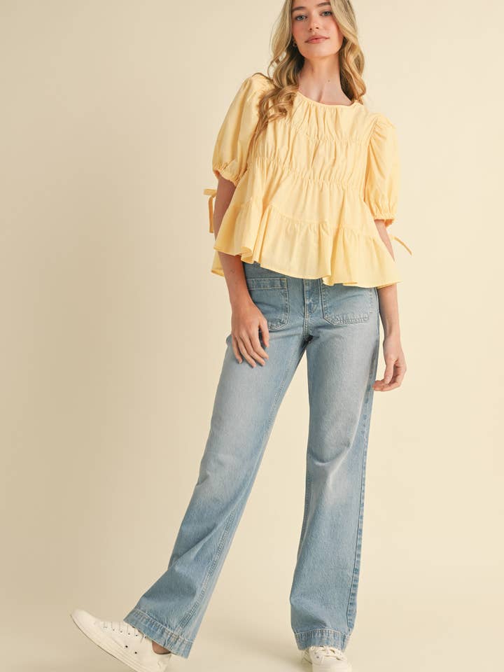 &MERCI - Wholesale Blouse - Women's - TIERED SHIRRING PUFF SLEEVE TOP MTP308138