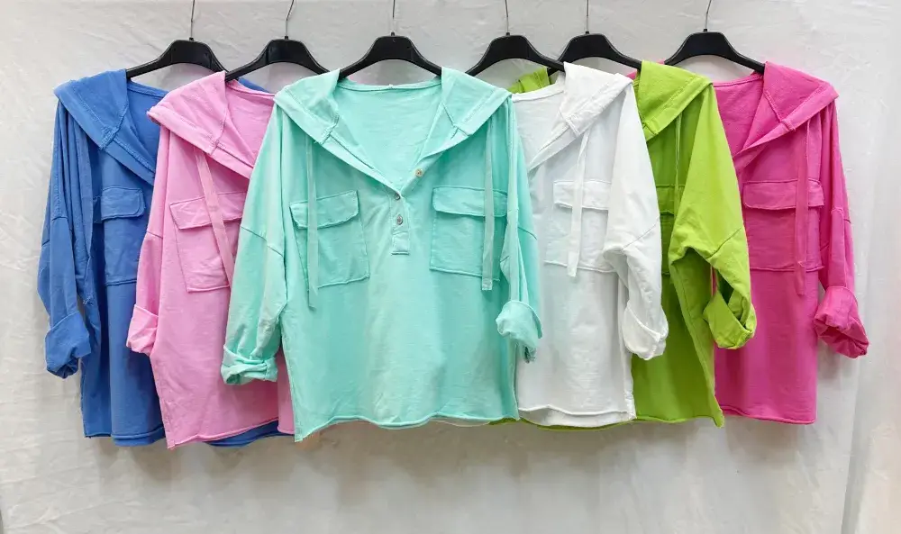 Mimi & Gogo - Wholesale Hoodie - Dames - Mimi & Gogo katoenen hoodie met zakken en knoopsluiting27