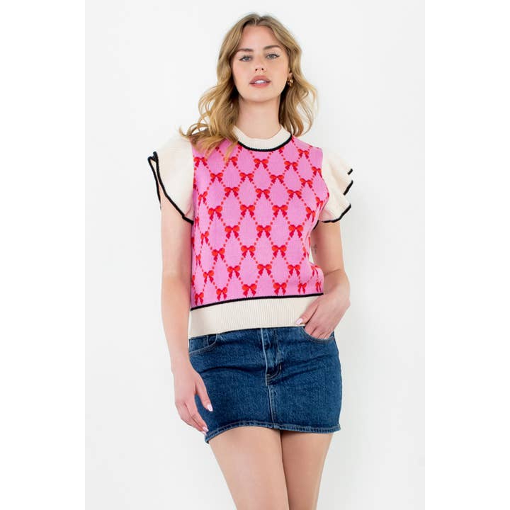 Flutter Sleeve Bow Knit Top for wholesale by THML