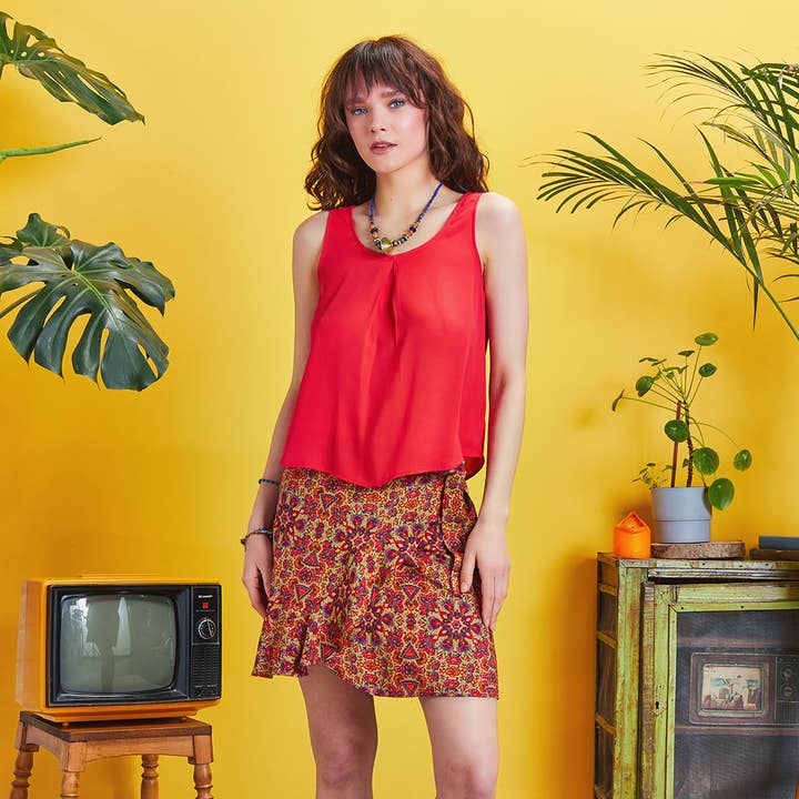 Los Banditos – wholesale Blus - Dam – Djup urringning Ärmlös Boho Röd Rygglös Topp