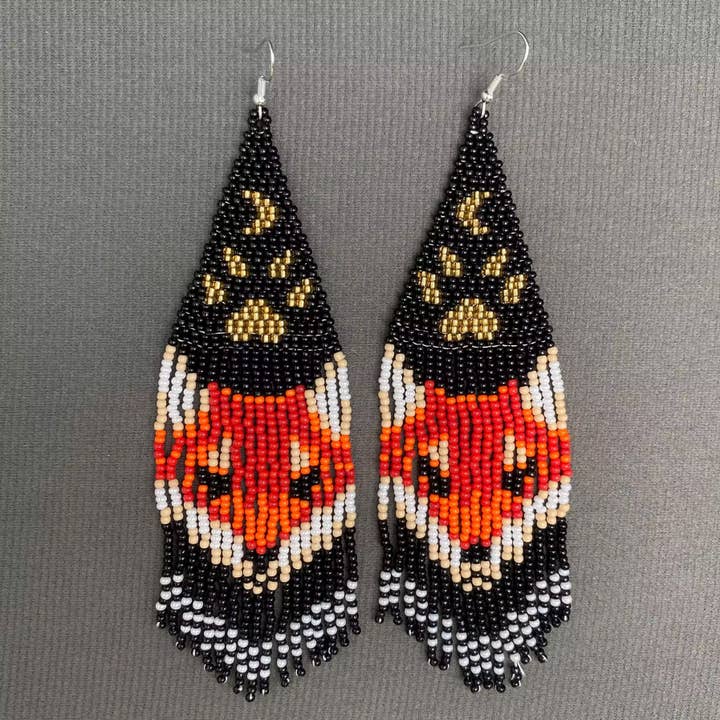 Fox Pattern Seed Beads Fringe Dangle Earrings - SB for wholesale by Mio Queena