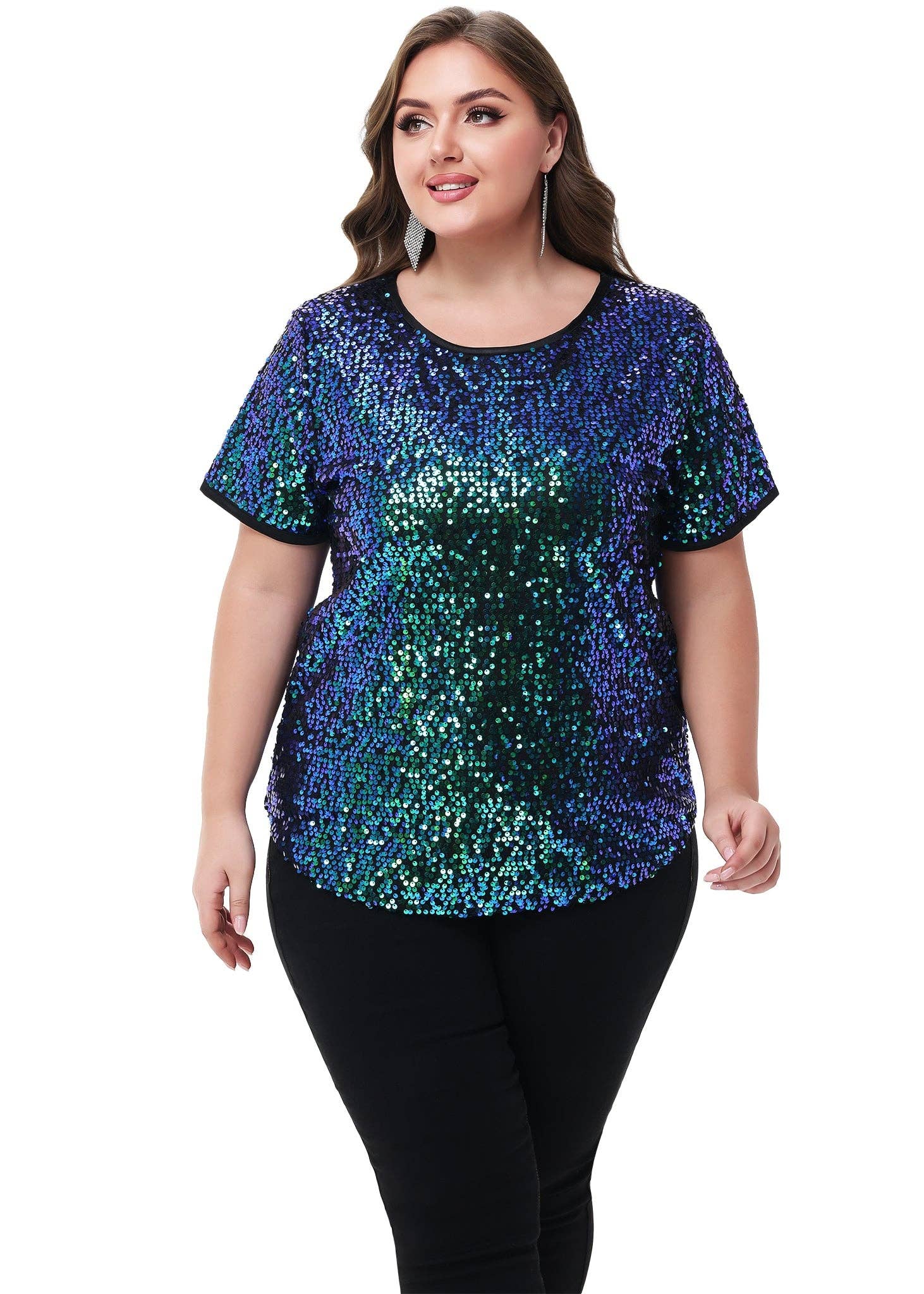Anna Kaci Wholesale - Wholesale Blouse - Women's - Sequin Tops Plus Size Sparkle Glitter Party Blouse23