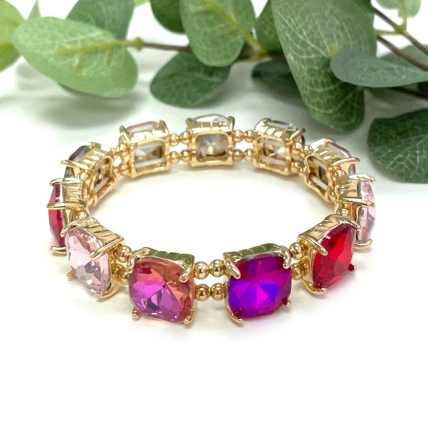 StarryNYC - Vendita all'ingrosso Braccialetto con ciondolo/pendente - Bracciale elasticizzato con cristalli in vetro tagliato a cuscino17