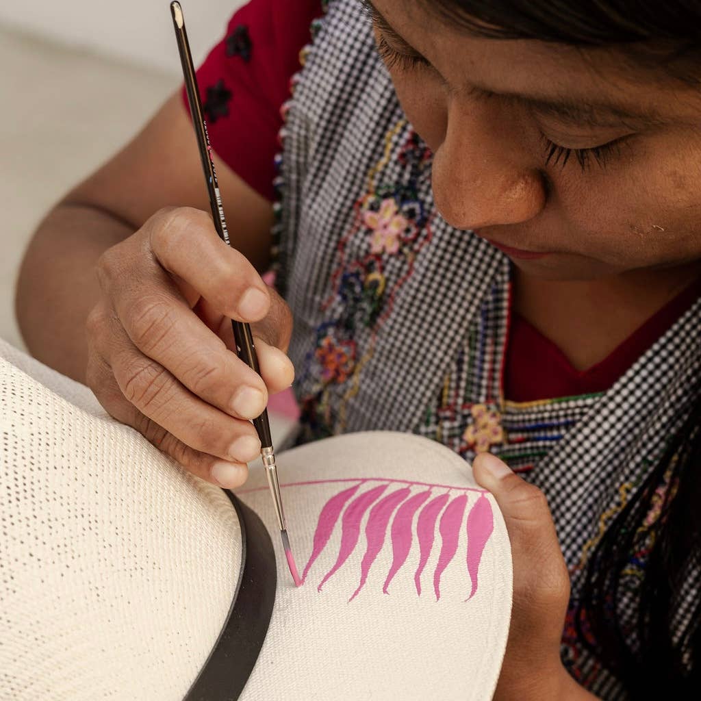Origin Mexico - Wholesale Straw Hat - Women's - Itzel Hand Painted Resort Hat - Pink and Tan 6