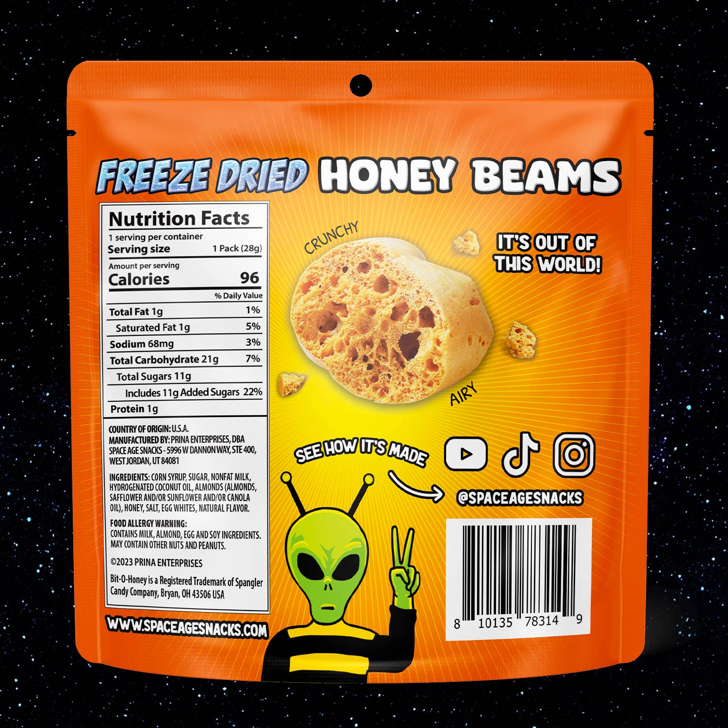 Space Age Snacks - Wholesale Hard Candy - Honey Beams with Real Bit-O-Honey® Freeze Dried Candy 1oz3