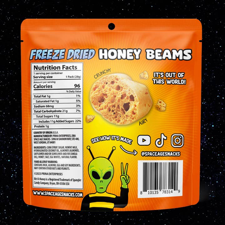 Space Age Snacks - Wholesale Hard Candy - Honey Beams with Real Bit-O-Honey® Freeze Dried Candy 1oz3