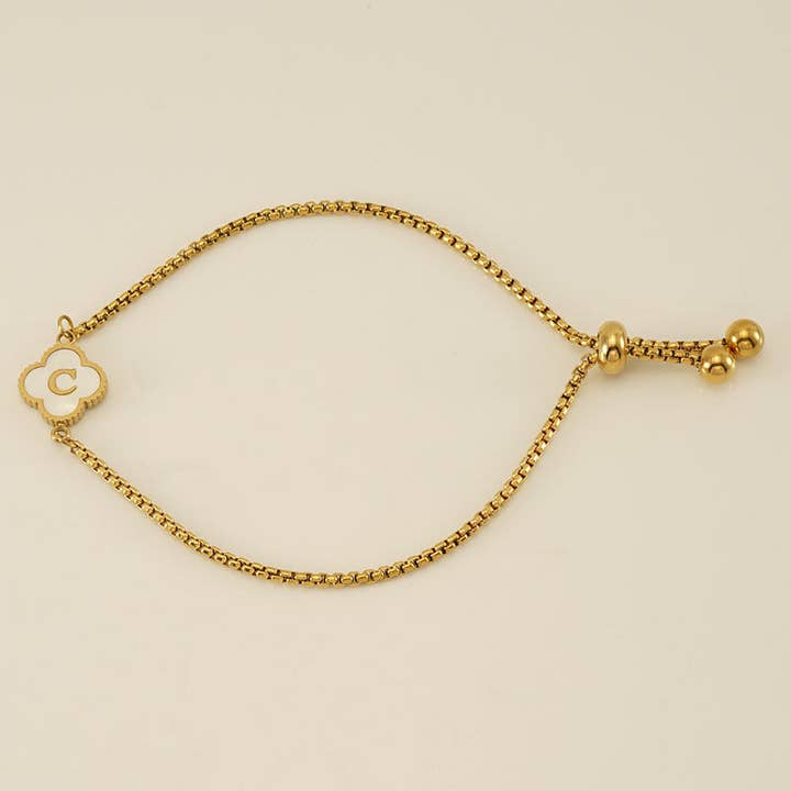 Perimade & Co. LLC - Wholesale Charm/Dangle Bracelet - Initial Letter Four Leaf Clover Bracelet in Stainless Steel