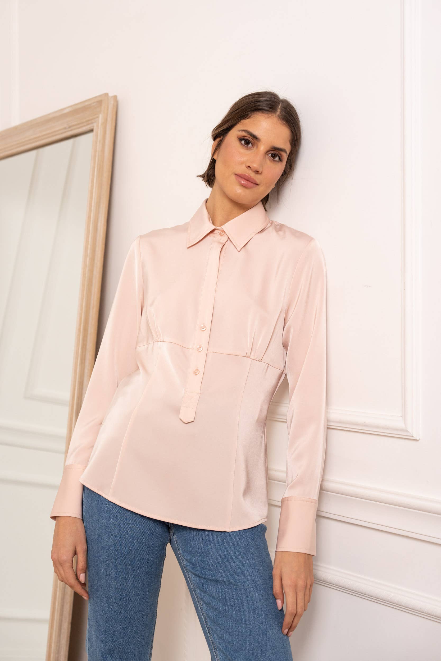 Attentif Paris - Wholesale Button Down Shirt - Women's - Satin corset shirt with lapel collar18