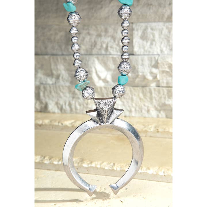 Turquoise SBTQ Squash Blossom Necklace for wholesale on Faire