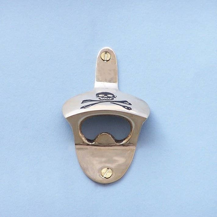 Hampton Nautical - Wholesale Bottle/Wine Opener - Solid Brass Pirate Skull and Crossbones Wall Mounted Bottle Opener 3.5"
