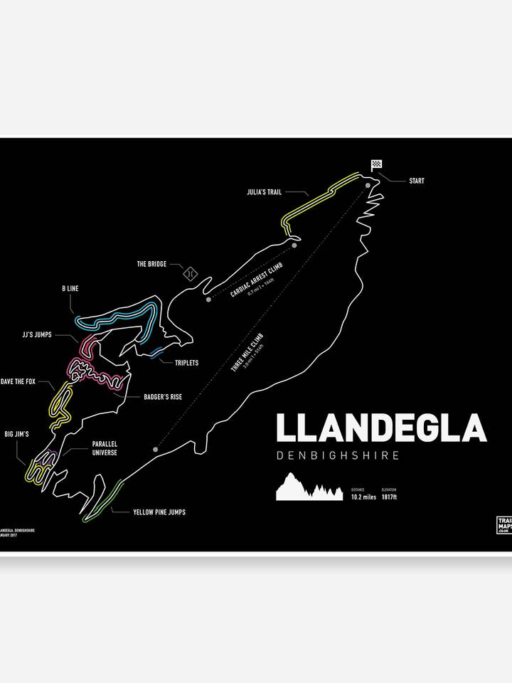 Carte du sentier Llandegla Imprimer pour la vente par Trailmaps.com