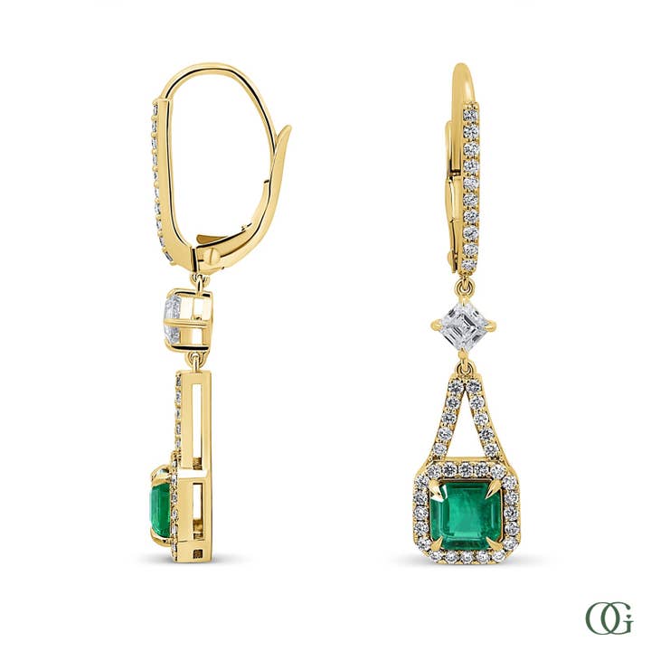 Orecchini pendenti con smeraldi scintillanti (2,01 CTW) per la vendita all'ingrosso da parte di Orchid Gems Fine Jewelry