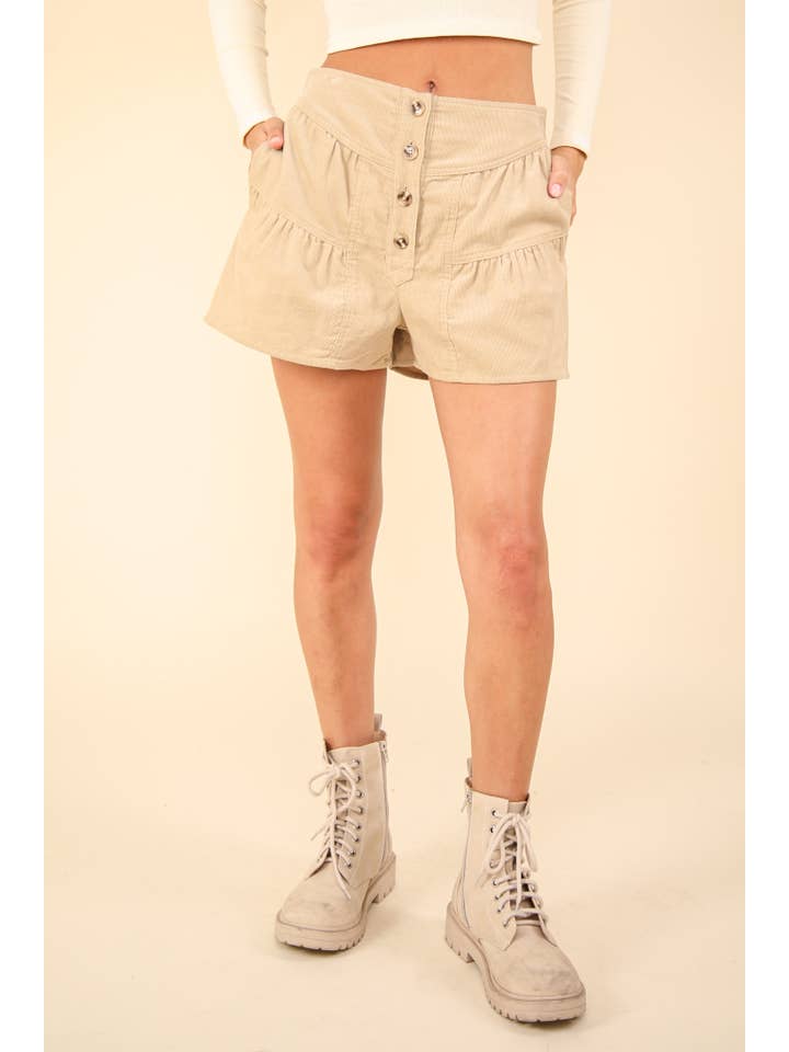 VERY J - Wholesale Shorts - Women's - NP70572-Corduroy Button Down Shorts W/ Pockets