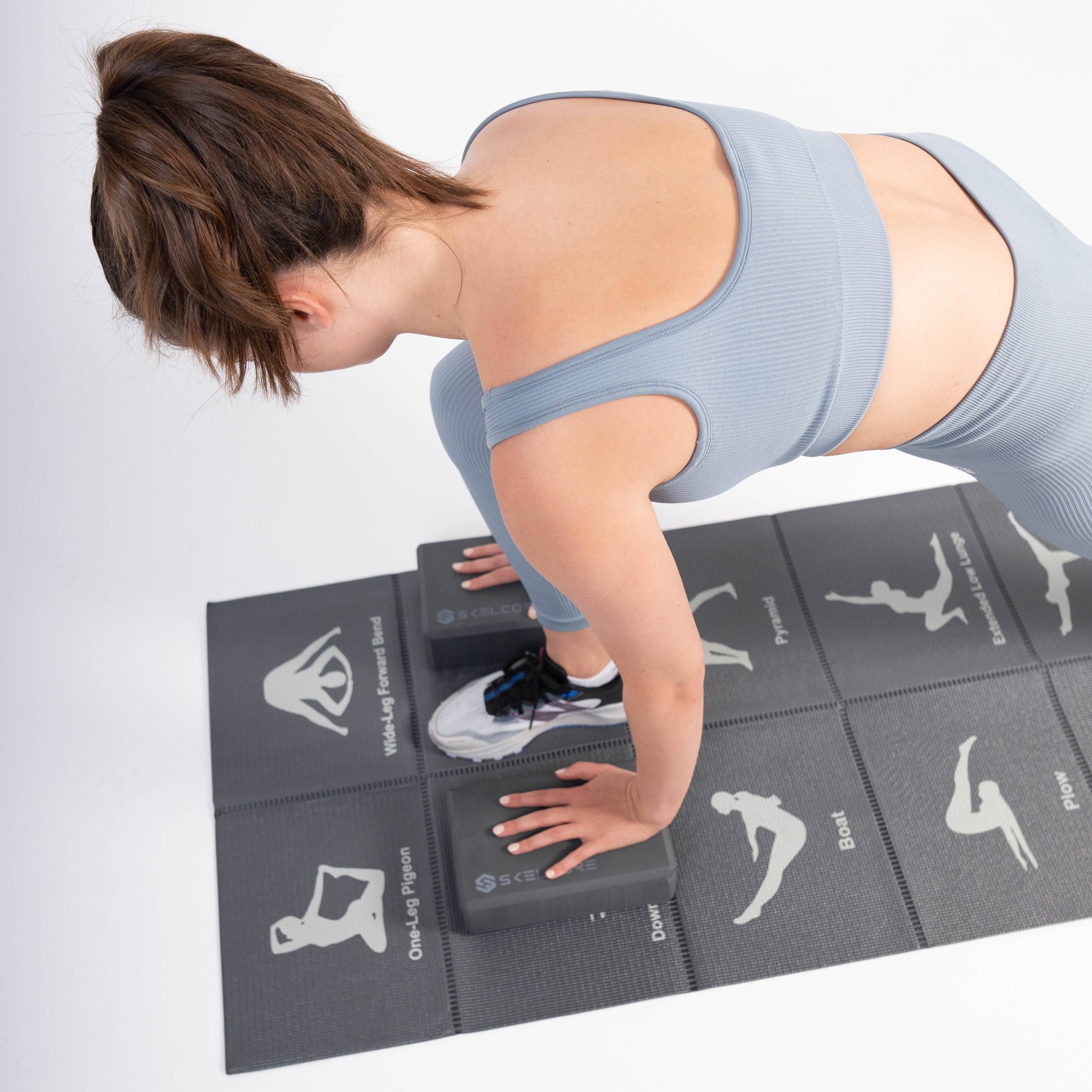 Grey Skelcore Travel Yoga Mat and Blocks Set for wholesale on Faire1