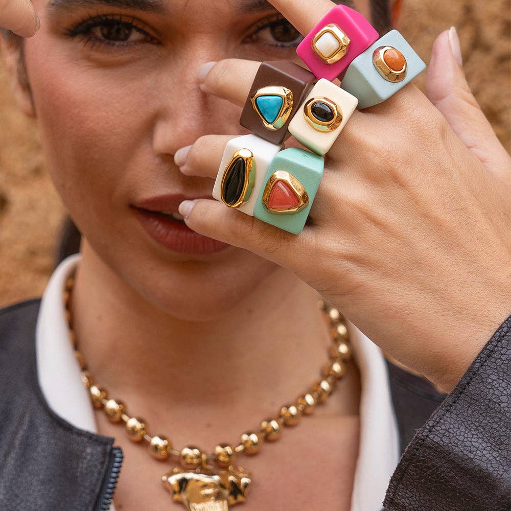 ÉMOLO - Wholesale Cocktail/Statement Ring - Large pistachio green ring with mother-of-pearl2