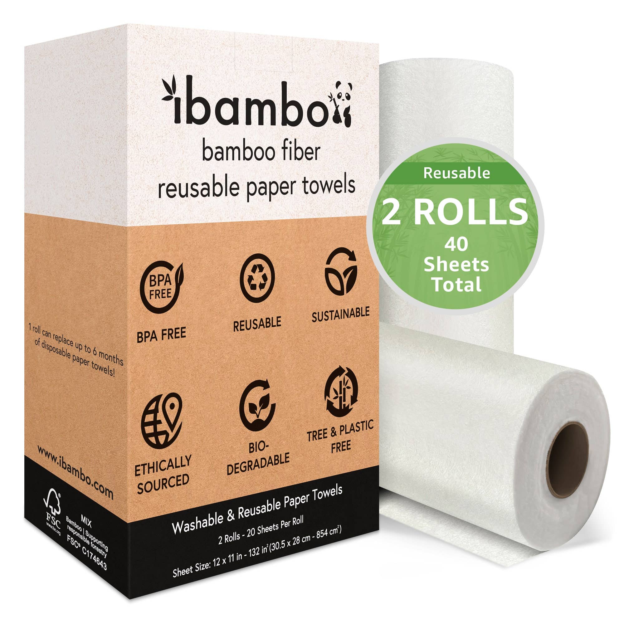 Ibambo - Wholesale Paper Towels - Ibambo Reusable Bamboo Paper Towels - 2 Rolls - 40 Sheets0