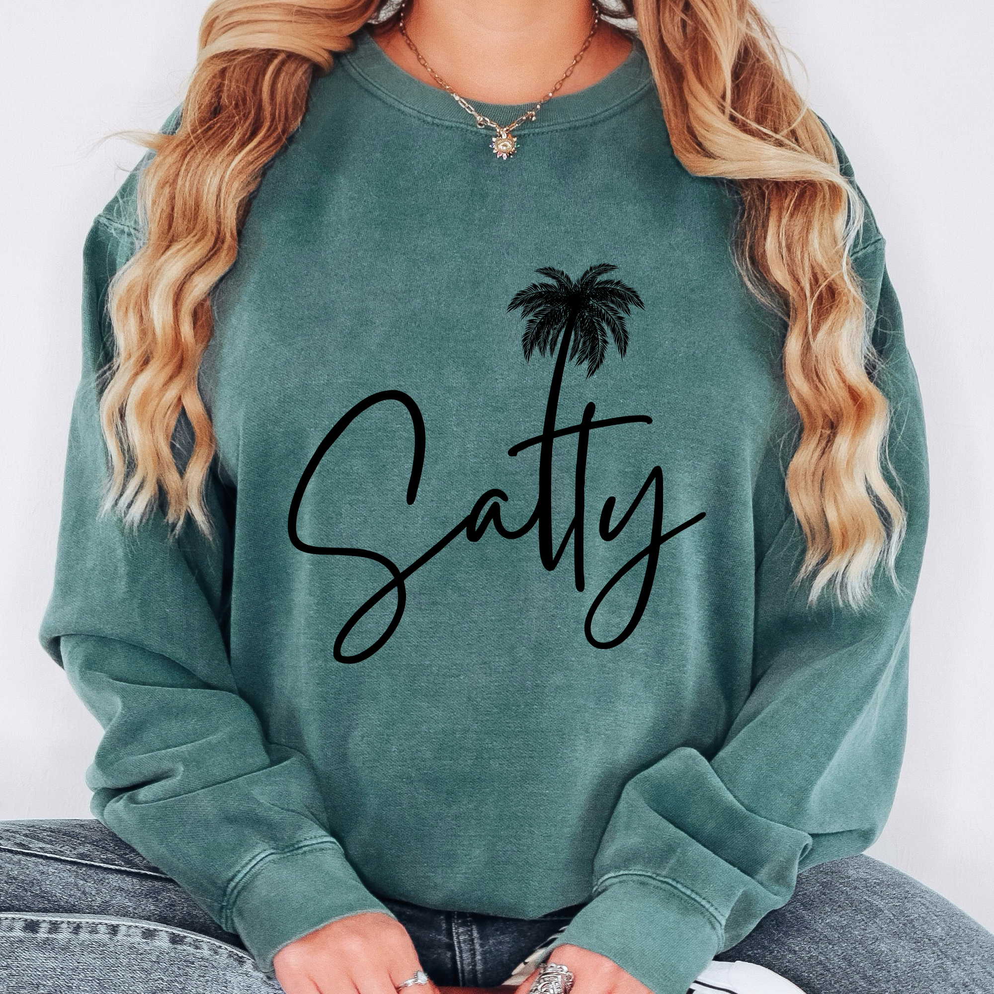 Trendznmore - Modern Graphic Apparel - Wholesale Graphic Sweatshirt - Women's - Comfort Colors Salty Beach Crewneck Sweatshirt - Cozy Beach1