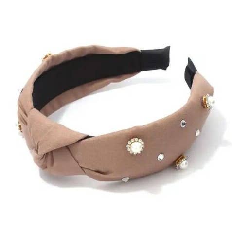 Beige Headband/ Hairband Stud/ pearl knot Headband for wholesale by Fleur de lys collections