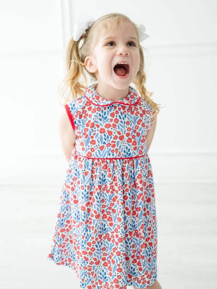 Ruth and Ralph - Wholesale Dress - Kids - Patriotic Floral Pima Libby Dress