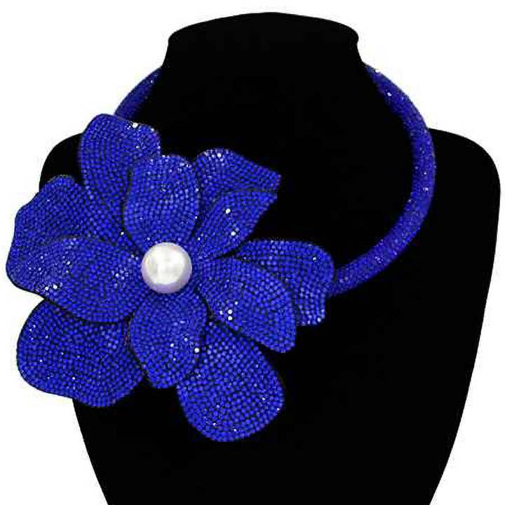 Sensibling Corp. - Wholesale Pendant/Charm Necklace - Pearl Centered Bling Studded Oversized Flower Pointed Necklace5