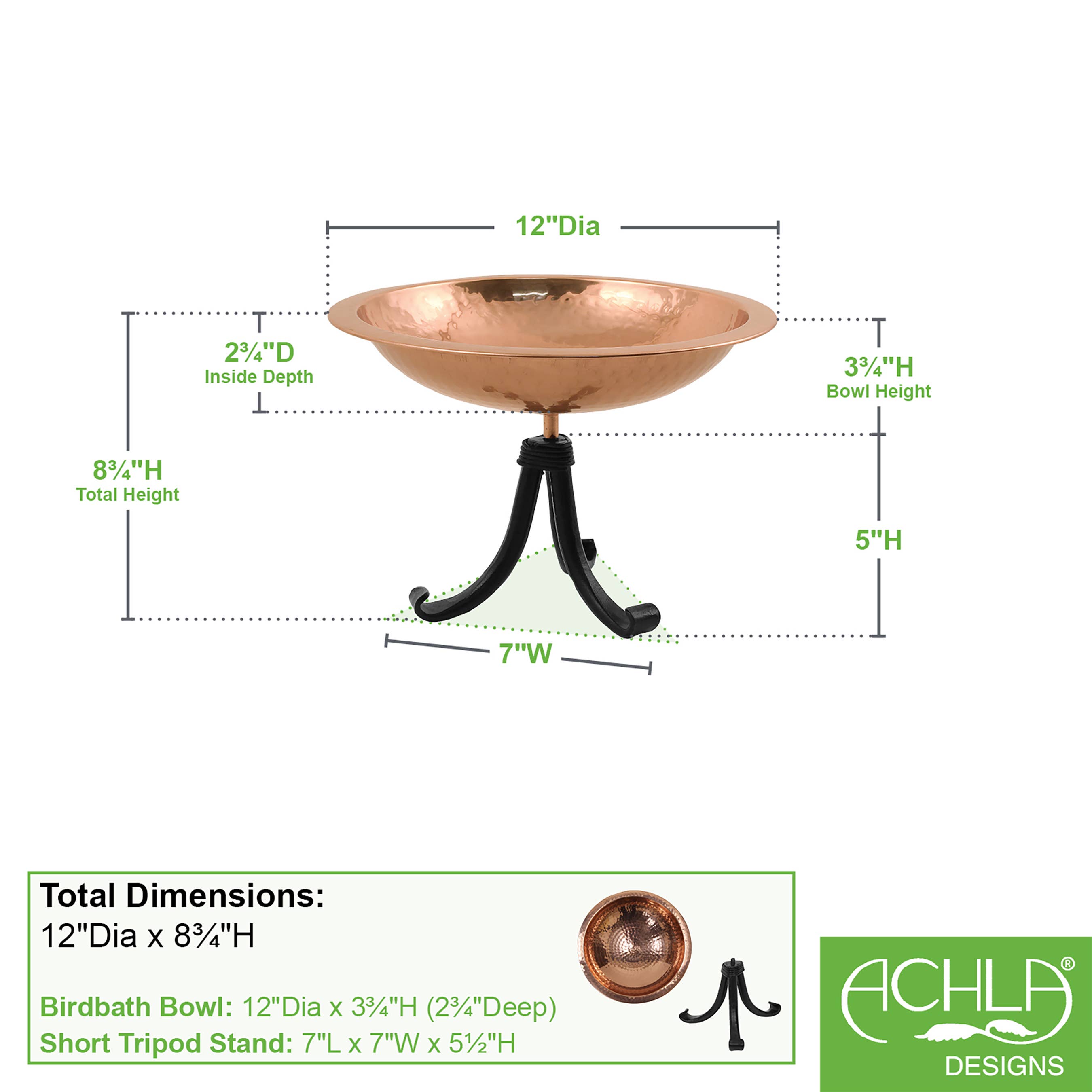 ACHLA Designs - Vendita all'ingrosso Vasche per uccelli - Vaschetta per uccelli in rame martellato con bordo - Supporto per treppiede1