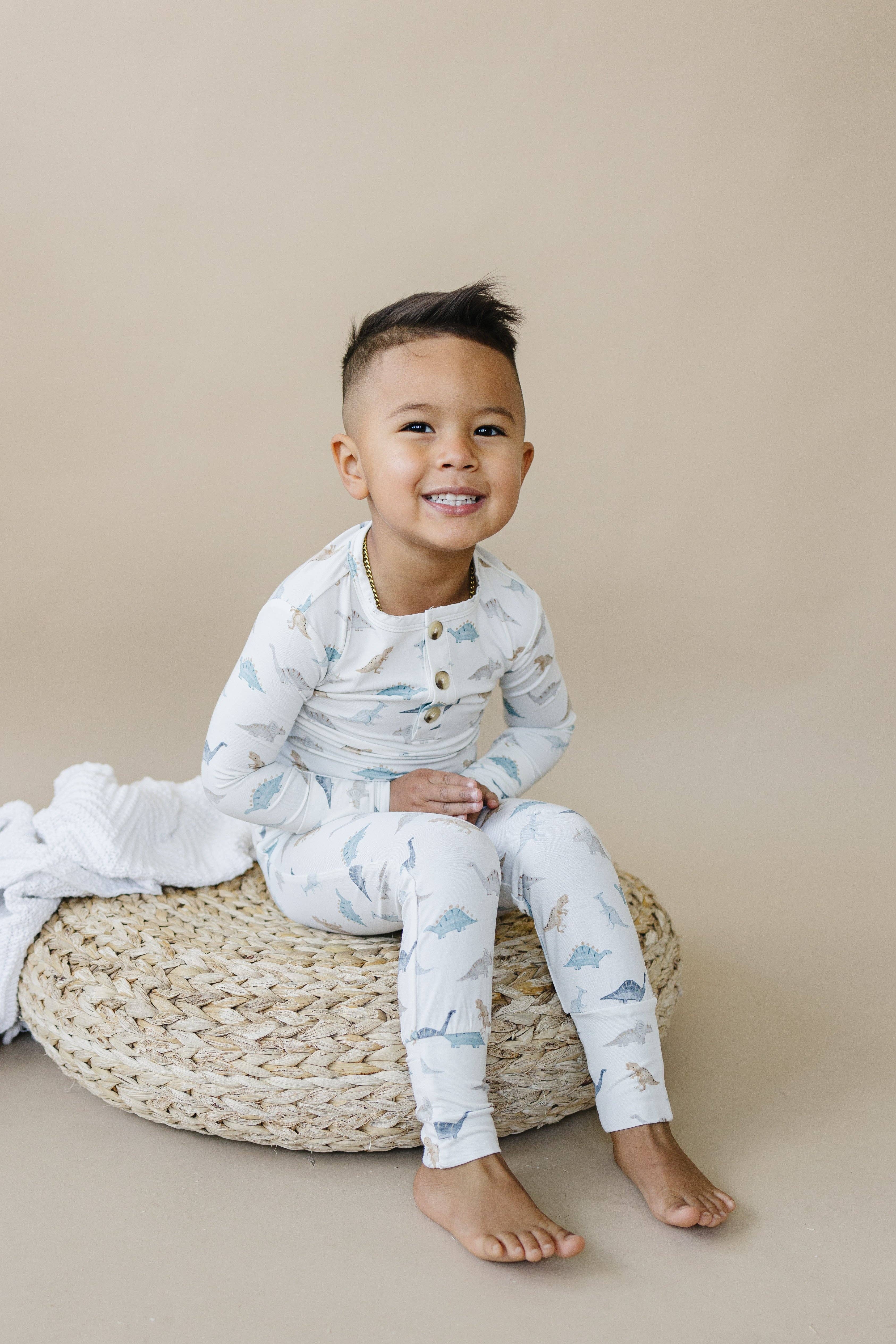 Little Joy Co. - Wholesale Sleepwear Set - Kids - Snugglesaurus 2pc Henley Bamboo Pajamas Baby Toddler Dino PJ8