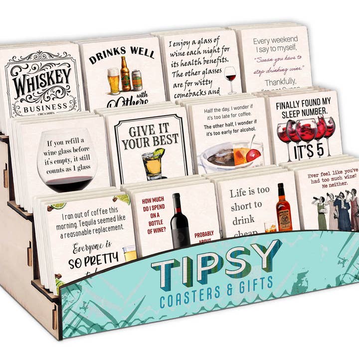 Preempaquetado de Posavasos en Niveles para venta al por mayor de Tipsy Coasters & Gifts