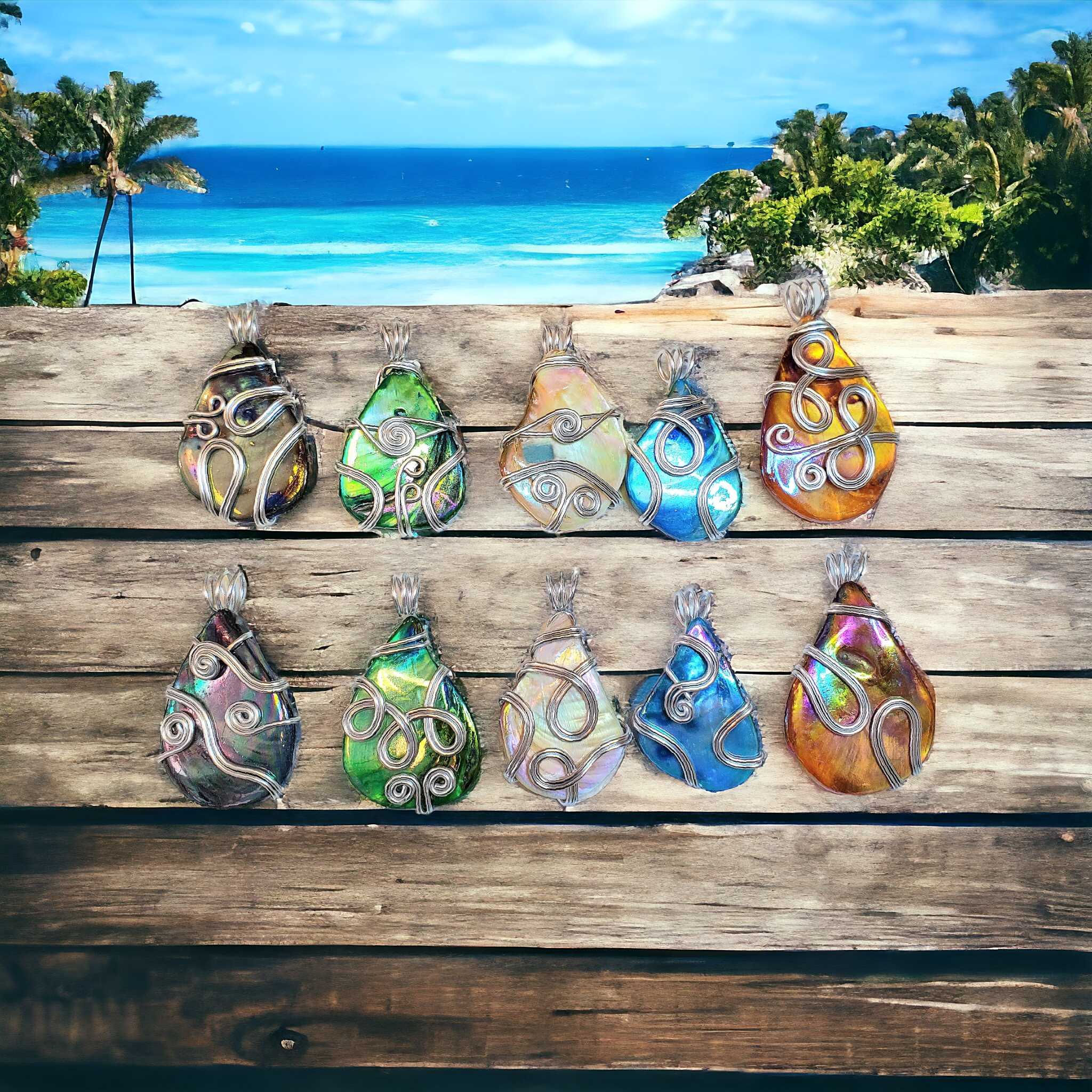 Different Branches - Venta al por mayor Abalorios/colgantes individuales - Colgantes únicos de concha envueltos en alambre, joyería artesanal2