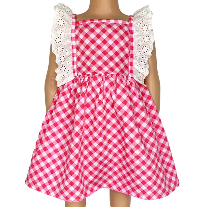 Robe de Pâques rose à carreaux vichy pour fille taille 7, broderie vierge pour la vente par AnnLoren