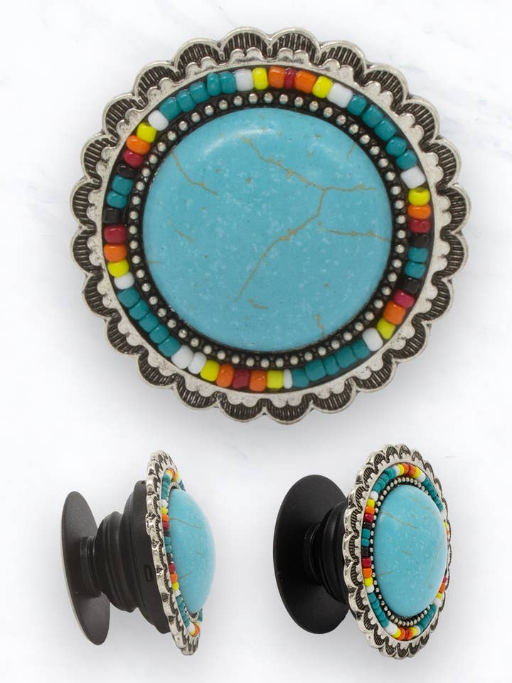 Impugnatura per telefono con perline occidentali turchese per la vendita all'ingrosso da parte di Suzie Q USA